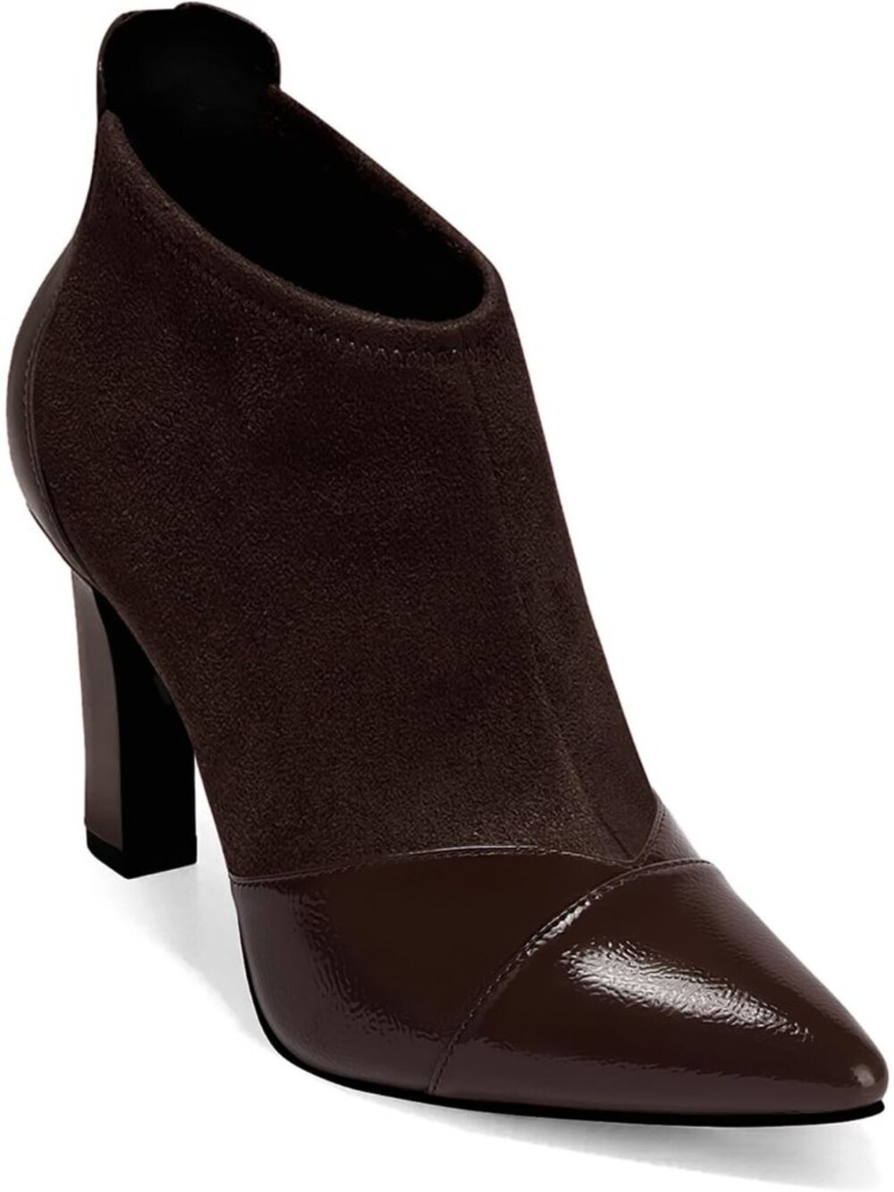 Women's Dark Brown Faux Suede Pointed Toe High Heel with Back Zipper Boots